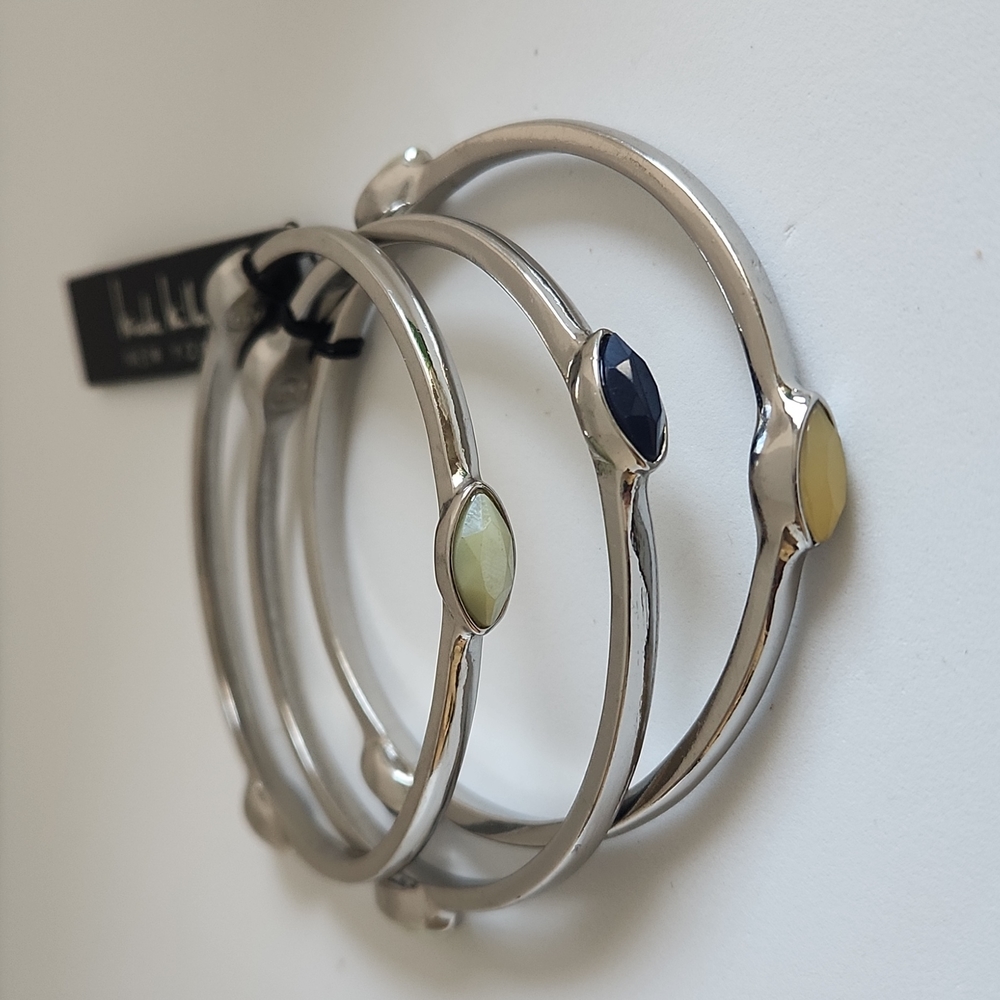 NICOLE MILLER Set of 3 Silver and Blue/Ivory Stones Bracelets New withTag